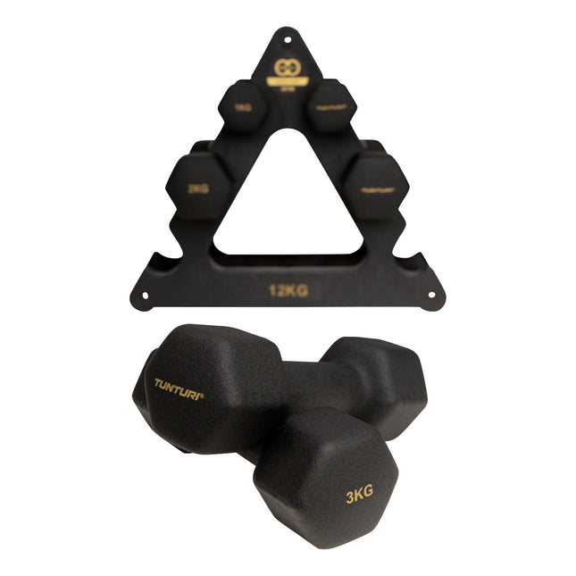 Käsipainosetti jalustalla Tunturi Centuri Neoprene Dumbellset 3Prs+Stand