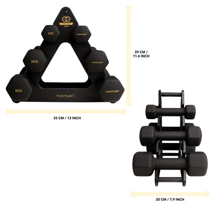 Käsipainosetti jalustalla Tunturi Centuri Neoprene Dumbellset 3Prs+Stand
