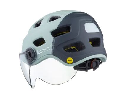 Kypärä CAIRN QUARTZ MIPS läpinäkyvä visiiri LED USB matta eukalyptusharmaa (sähköpyöriin) (L)