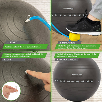 Voimistelupallo TUNTURI Gymball 65cm räjähdyssuojattu, musta