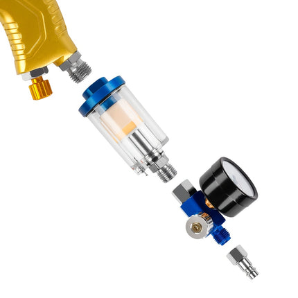 Airbrush-paineensäädin 1/4" – öljy- ja vesierotin, suutinventtiili