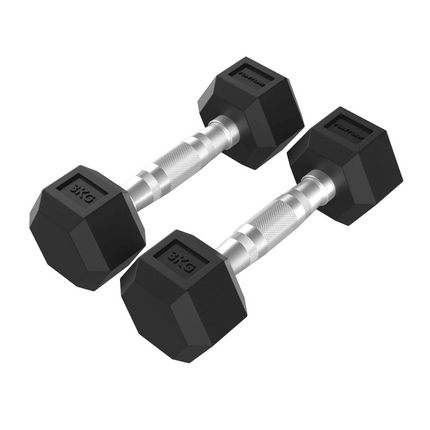 Käsipainot TUNTURI Platinum Hex kuminen käsipaino, 2 x 3 kg