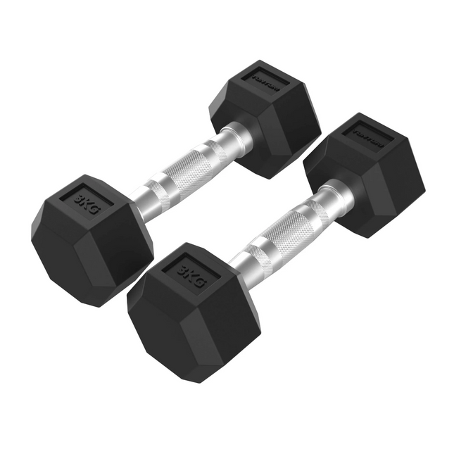 Käsipainot TUNTURI Platinum Hex kuminen käsipaino, 2 x 3 kg